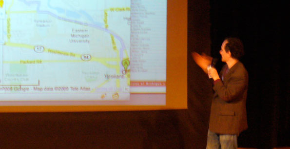 Ed Vielmetti presenting "Anatomy of a Bus Schedule" at IUE2009