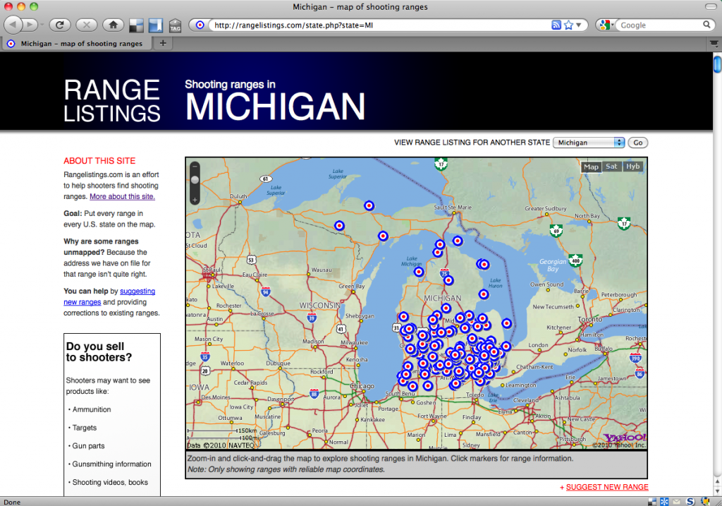 Screenshot of the RangeListings.com page for Michigan.