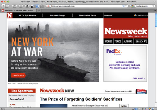 Home page of Newsweek.com, May 31, 2010