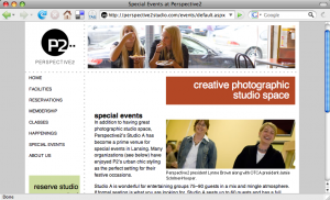 Screenshot of the Perspective2 Studio web page.