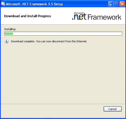 MS .Net Installation - You may disconnect from the Internet.
