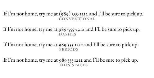 Four approaches to styling phone numbers.