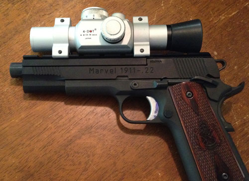 .22 target pistol: Marvel Precision Unit 1, Springfield Armory Range Officer 1911 frame, and an UltraDot red dot scope.