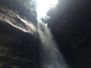 top of a waterfall, viewed from below
